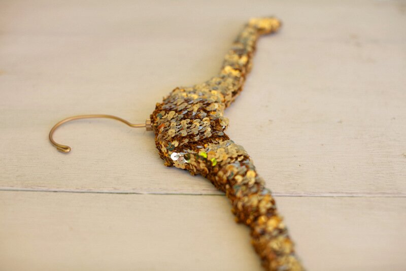 DIY Gold Sequin Hanger from Oh Lovely Day | photo by Amy Stone Photography